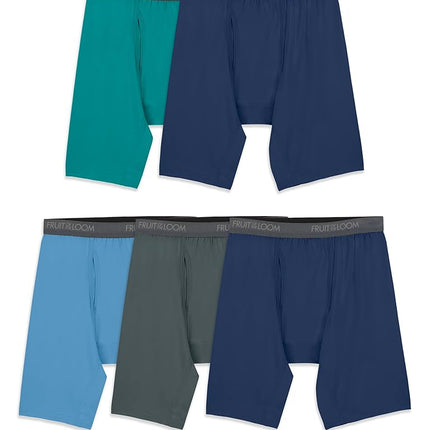 Fruit of the Loom Caleçons Boxers Légers Homme, Jambes Longues-Micro Extensible-Lot de 5 Vert/Bleu/Gris, S (Lot de 5)