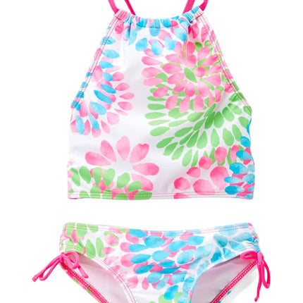Kanu Surf Girls' Big Daisy Halter Tankini Beach Sport 2-Piece Swimsuit, neon Pink, 8