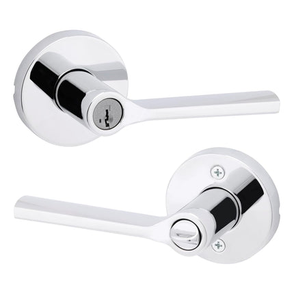 Kwikset Lisbon Round Entry Door Knob with Lock and Key, Secure Keyed Handle Exterior, Front Entrance and Bedroom, Polished Chrome, Pick Resistant SmartKey Rekey Security