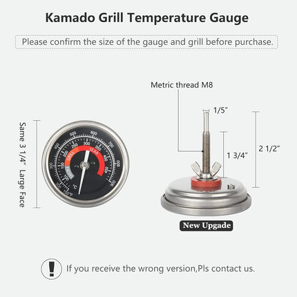 BBQ Temperature Gauge Waterproof Large Face for Kamado Joe Barbecue Charcoal Grill - Stainless Steel 150-900°F Cooking Thermometer for Oven Wood Stove Accessories - Easy Setup