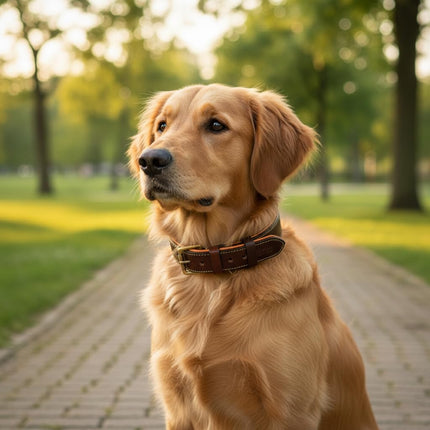 Genuine Leather Dog Collar | Brown | Full Grain, Heavy Duty, Strong, Comfortable, Padded | Best for Pups, Small, Medium, Large, XL Dog Breeds (XL (Neck Size 22.5"-25.5"), Brown)