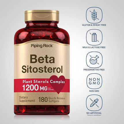 Piping Rock Beta Sitosterol | 1200 mg (per Serving) | 180 Quick Release Capsules | Non-GMO, Gluten Free