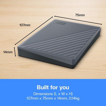 WD 2TB My Passport Works with USB-C, portable external hard drive, USB 3.2 Gen 1, software for device management, backup, password protection, Works with PC, Mac, Chromebook, Gaming Consoles, Grey