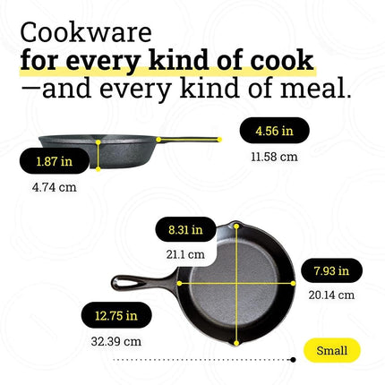 Lodge Pre-Seasoned Cast Iron Skillet Set - Set Includes 8 Inch Skillet, 10.25 Inch Skillet, and 12 inch Skillet - 3 Piece