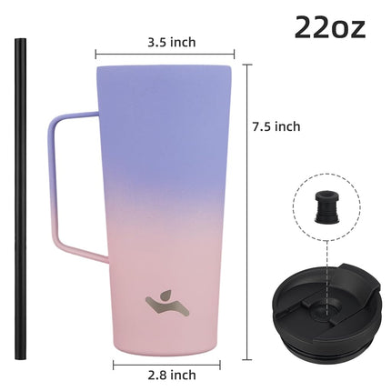 Konokyo Insulated Tumbler with Handle and Straw, 22 OZ Travel Coffee Mug Stainless Steel Cup Metal Water Bottle,Pastel Sunset