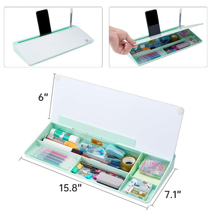Small Glass Desktop Whiteboard Dry-Erase-Board - Computer Keyboard Stand White Board Surface Pad with Drawer, Desk Organizers with Accessories for Office, Home, School Supplies