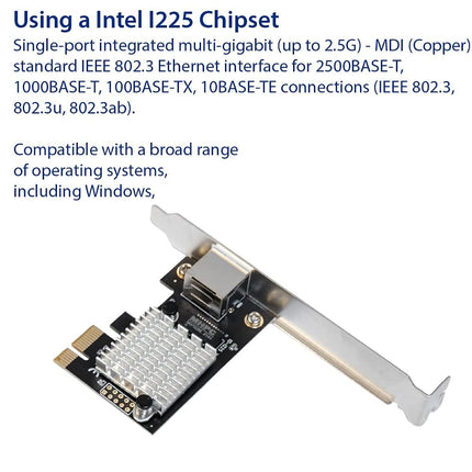 IO CREST 2.5 Gigabit Ethernet PCI Express PCI-E Network Interface Card 10/100/1000/25000 Mbps RJ45 LAN Intel I225 Chipset, Black (SY-PEX24076)