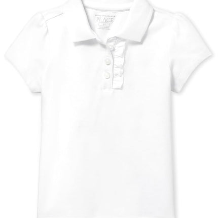 The Children's Place Girls' Toddler Short Sleeve Ruffle Pique Polo School Uniform Shirt, White, 5 Years