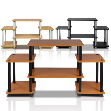 Furinno TURN-N-TUBE TV Stand, Entertainment Center with Open Shelves, TV Console with Raised Top for TV up to 32 Inch, for Living Room, Bedroom, Light Cherry