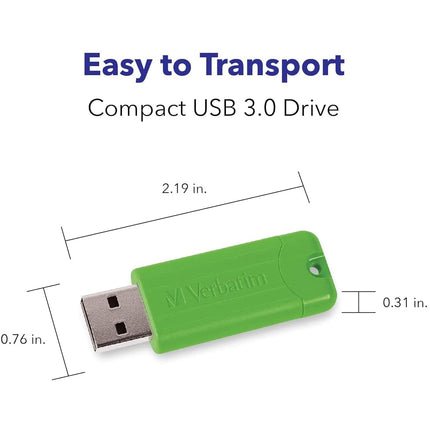 Verbatim 16GB Pinstripe USB 3.0 Flash Drive Retractable - 5 Pack Multicolor (Green, Blue, Red, Purple, Cyan)