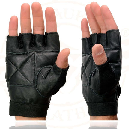 Shaf International Men's Fingerless Gloves (Black, Small) (Spandex And Leather G)