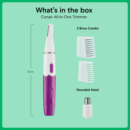 Conair All-in-1 Facial Hair Trimmer for Women, Perfect for Face, Ear/Nose and Eyebrows, Battery-Powered