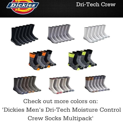 Dickies Men's Dri-Tech Essential Moisture Control Crew Socks, Available in M-XXL (6, 12 Pairs), Solid Black (12 Pairs), X-Large