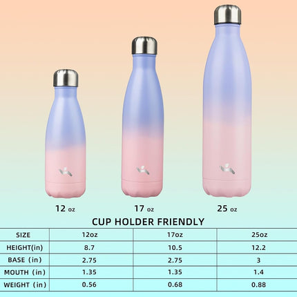 Konokyo Insulated Water Bottles,25oz Double Wall Stainless Steel Vacumm Metal Flask for Sports Travel,Pastel Sunset
