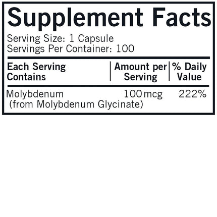 Kirkman Molybdenum 100mcg - Hypoallergenic || 100 vegetarian capsules || Aids in sulfur metabolism || Mineral || Gluten and Casein Free || Capsules are plant based