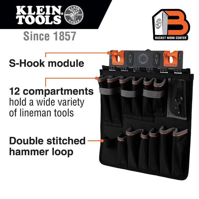 Klein Tools BC502S S-Hook Tool Apron Storage Module, 12 Compartments, Magnetic, Optional S Hooks Secure Module to Aerial Utility Buckets