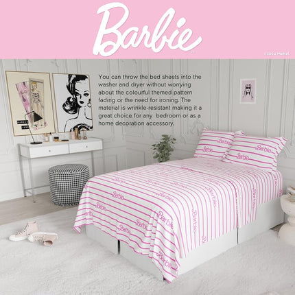 Linge de lit Barbie Franco Collectibles – Parure de draps complète 4 pièces en microfibre ultra douce et confortable (produit sous licence officielle)