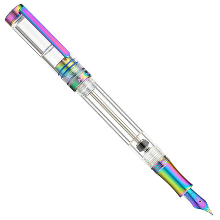 Asvine V200 Titanium Fountain Pen Vacuum Filling, Rainbow Bock Medium Nib Transparent Acrylic Smooth Writing Pen Case Set