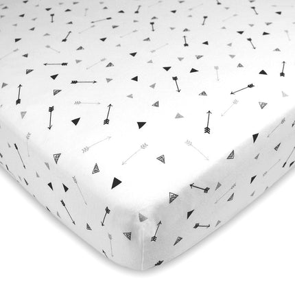 American Baby Company Sábana Ajustable de Punto de Jersey 100 % Algodón Natural Estampado para Pack N Play, Flecha Plateada Negra, Suave Transpirable, para Niños y Niñas