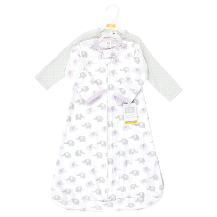 Hudson Baby Unisex Baby Cotton Wearable Sleeping Bag, Sack, Blanket, Lilac Elephants Long Sleeve, 0-3 Months
