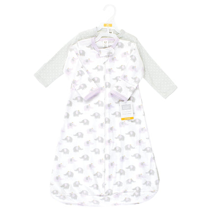 Hudson Baby Unisex Baby Cotton Wearable Sleeping Bag, Sack, Blanket, Lilac Elephants Long Sleeve, 0-3 Months