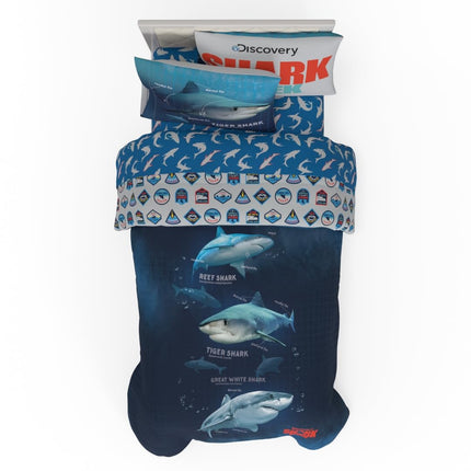 Franco Comforter, Microfiber, Blue-Shark Week, 4 P