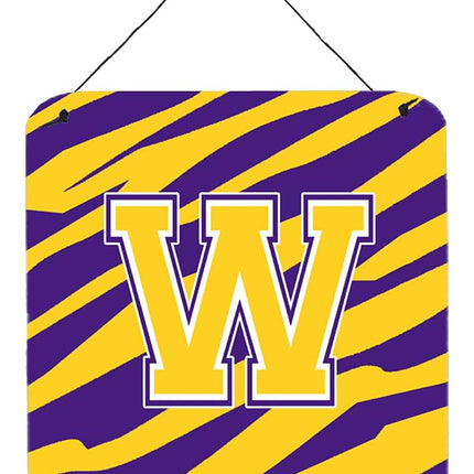 Caroline's Treasures Tiger Stripe-Purple Gold Wall or Door Hanging Prints, Initial W, 6 x 6, Multicolor