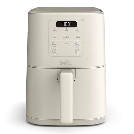 bella 4Qt Slim Air Fryer, Fits-anywhere� Kitchenware, EverGood� Ceramic Nonstick Coating, Adjustable Temperature, 6 Preset Cooking Options, 60 Min Auto Shutoff w Audible Tone, 3.3lb Capacity, Oatmilk