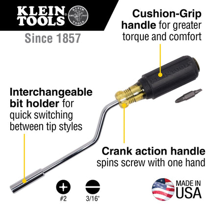 Klein Tools 67100 Multi-Screwdriver Set, 2-in-1 Interchangeable Rapi-Driv Screwdriver with Phillips and Slottd Bits