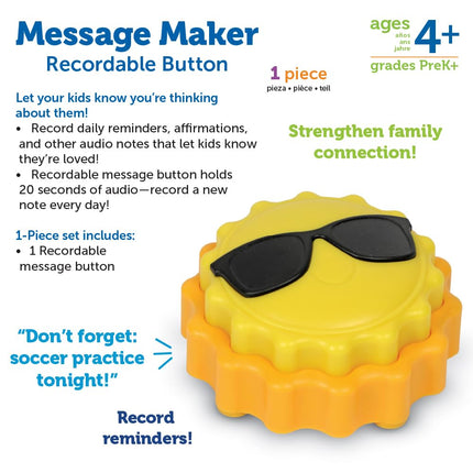 Learning Resources Message Maker Recordable Button Sunshine, Social Emotional Learning Toys, Social Emotional Learning Games, 1 Piece