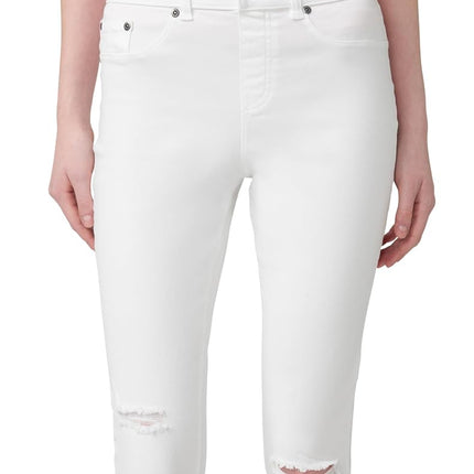 HUE Women's Ripped Knee Denim Leggings, White, XS