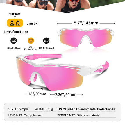 Polarized Sports Sunglasses for Men Women Youth Baseball Cycling Running Driving Fishing Tennis Golf TAC UV400 TR90, White/pink, One Size