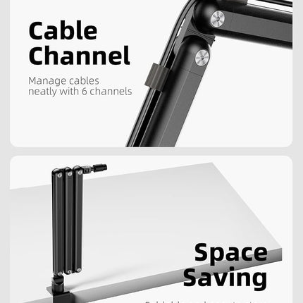 TODI Mic Arm, Microphone Arm Rotatable for Light Mics, Storable Desk Mic Stand for Bear 3LB with Mount Clamp, Mic Stand Boom Arm with Cable Channel with 3/8'' 5/8'' Thread for Podcast, Gaming