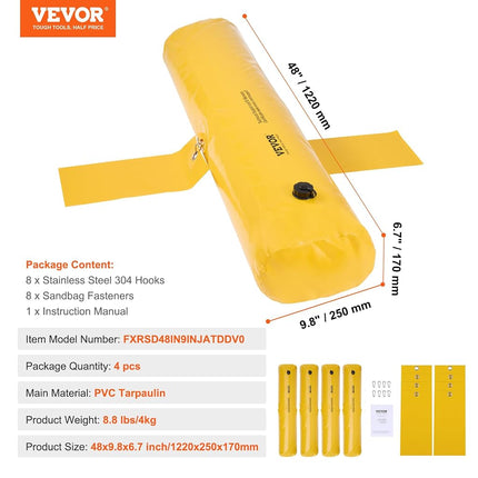 VEVOR Flood Barriers, 4FTx6in, 4 Pack, Sandbag Alternative, Flood Bags, Water Barriers for Flooding, Doorway, Driveway