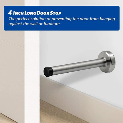 Door Stops, 4 Inch Long Door Stopper Wall Mounted, Stainless Steel, Brushed Nickel Doorstops Baby Proof Door Stops Bumper Tips Door Holder Wall Protector, 4 Pack