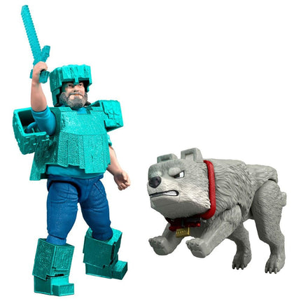 Minecraft JFR71 Movie Core Scale Steve and Wolf Action Figure Set, 4" (2 Pieces)