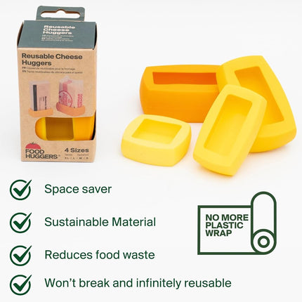 Food Huggers Cheese Huggers Set of 4 Reusable Silicone Savers | Cheese Paper Alternative | Store Cheddar, Swiss, Colby Jack and More