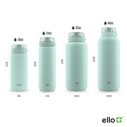 Bouteille d'eau en acier inoxydable Ello Cooper 530 ml pour enfants avec paille et anse, double paroi et isolation sous vide en métal, couvercle antifuite avec bec en silicone souple, réutilisable, sans BPA, couleur Yucca