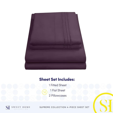 Parure de draps collection 1800 Supreme – Draps en microfibre brossée douce de qualité égyptienne – Parure de lit de luxe avec drap plat, drap-housse et 2 taies d'oreiller