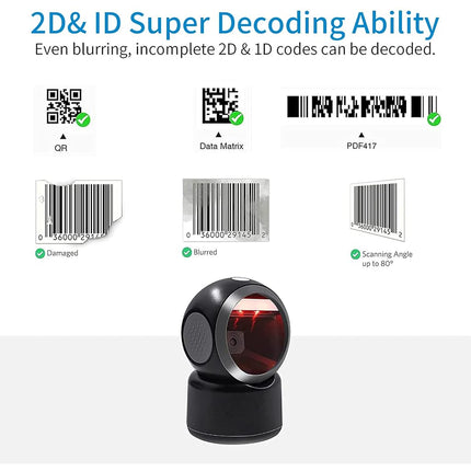 2D QR Hands-Free Barcode Scanner Omnidirectional Automatic Sensing Scanning USB Barcode Reader Adjustable Screen Scanning Platform Scanner for POS PC Supermarket Bookstore