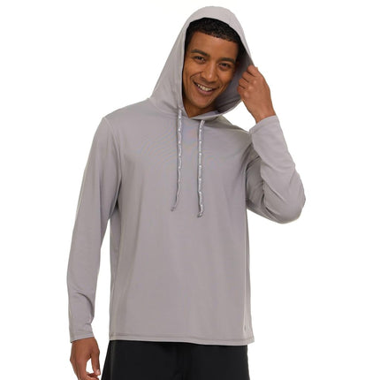 Champion Men's Sun Hoodie, Long Sleeve UPF 50+ Rash Guard Fishing Sun Shirt, Light Grey, S