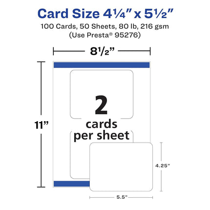 Avery Printable Rounded Corner Cards with Sure Feed Technology, 4.25" x 5.5", Matte White Cardstock, Print-to-the-Edge, Laser/Inkjet Cards, 100 Total