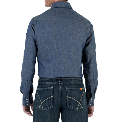 Wrangler Men's Flame Resistant Western Two Pocket Snap Shirt, Denim, L