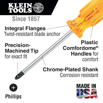 Klein Tools BD144 1/4-Inch Flat Head Screwdriver with Keystone Tip, 4-Inch Shank and Comfordome Handle
