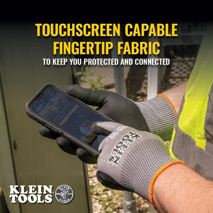 KLEIN TOOLS 60583 Work Gloves, Knit Dipped Cut Resistant ANSI A2 Nitrile Coated Gloves, HPPE Fabric, Touchscreen Capable, Small, 2-Pair