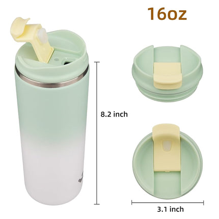Konokyo Tumbler with Lid, 16 oz Travel Coffee Mug Double Wall Vacuum Stainless Steel Thermal Metal Cup Insulated Water Bottle,GreenWhite