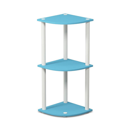 Furinno TURN-N-TUBE Corner Shelf, 3-Tier Corner Bookshelf, Display Storage Shelves with Open Shelves, for Organization and Storage, Living Room, Home Office, Garage, Light Blue