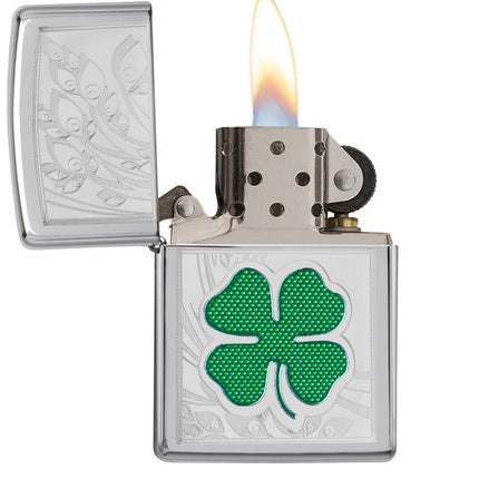 Zippo Adult-Unisex 24699 Lucky Four Leaf Clover High Polish Chrome Lighter