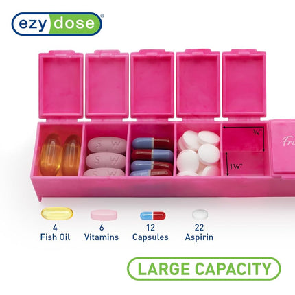 EZY DOSE Weekly (7-Day) Daily Pill Organizer, Vitamin Planner, Medicine Container, Case for Supplements and Fish Oils, Convenient and Easy to Use, Medium Compartments, Travel Friendly, Pink, BPA Free