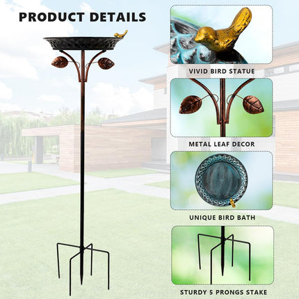 VEWOGARDEN 38 Inch Height Metal Bird Bath for Outside, Standing Bird Bath with Stake for Outdoors Garden Yard Patio Decoration, Light Blue